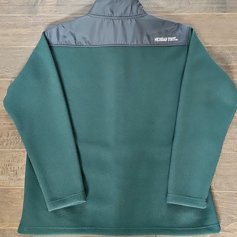 Michigan State Green & Gray Full-Zip Knit Jacket -  White Embroidered Logo  Sz L